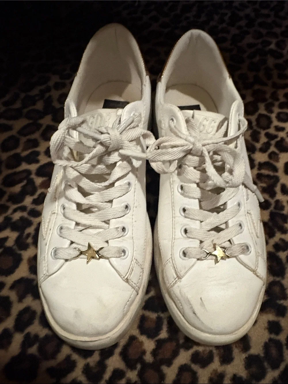 Golden Goose White Low-Top Sneakers with Gold Star Charms
